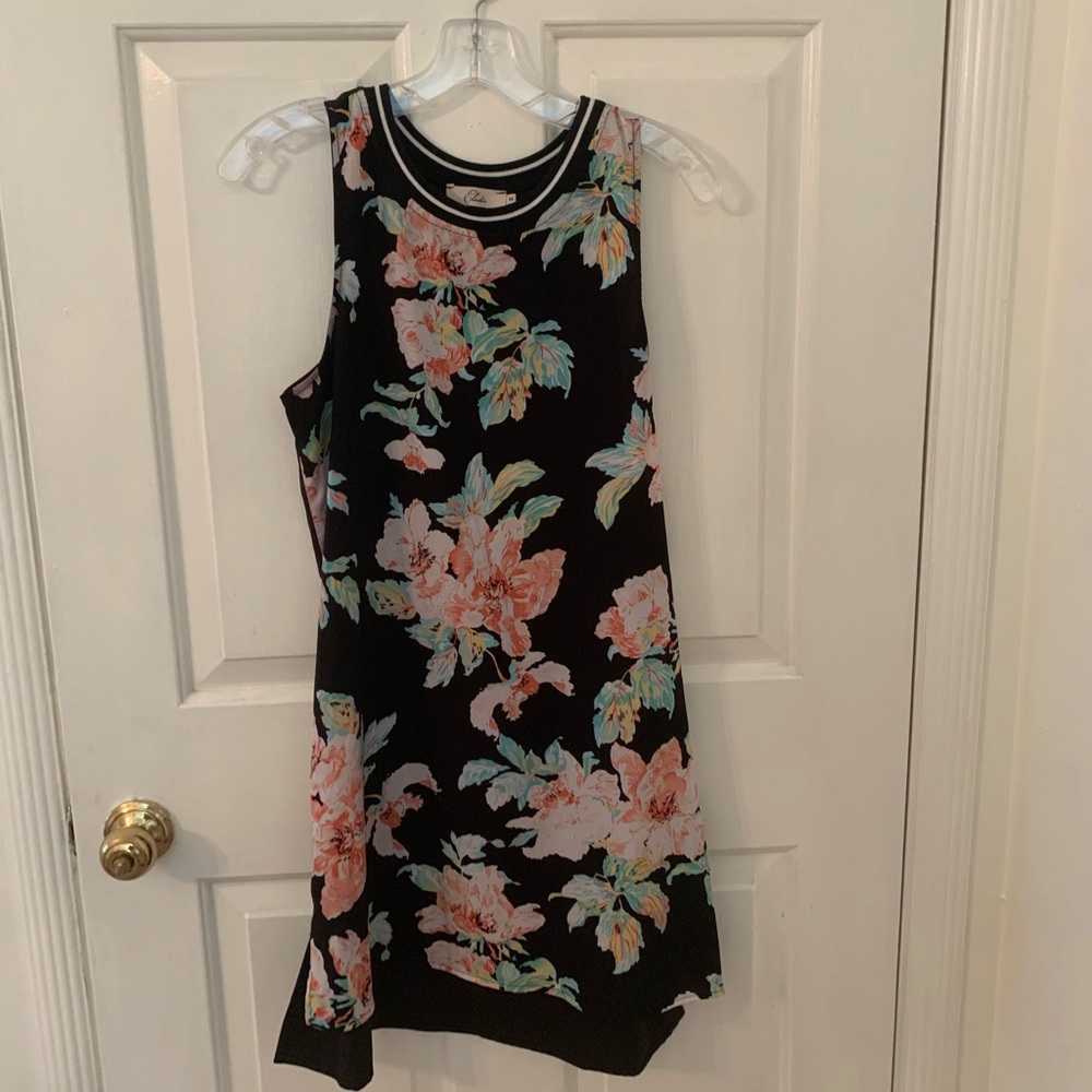 Macy’s black dress with pink flowers